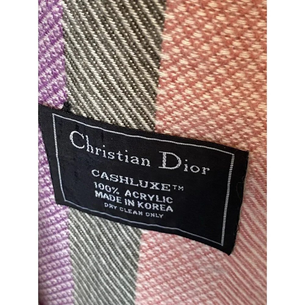 Christian Dior Pink Gray Purple Cashluxe Women's Scarf Acrylic Made In Korea